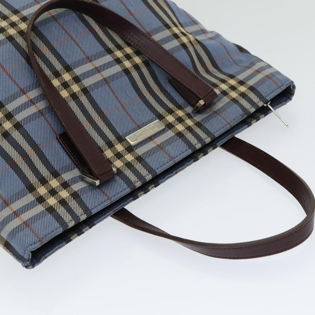 Burberry Nova Check Blue Label Hand Bag Nylon Blue Brown Silver Auth 85542