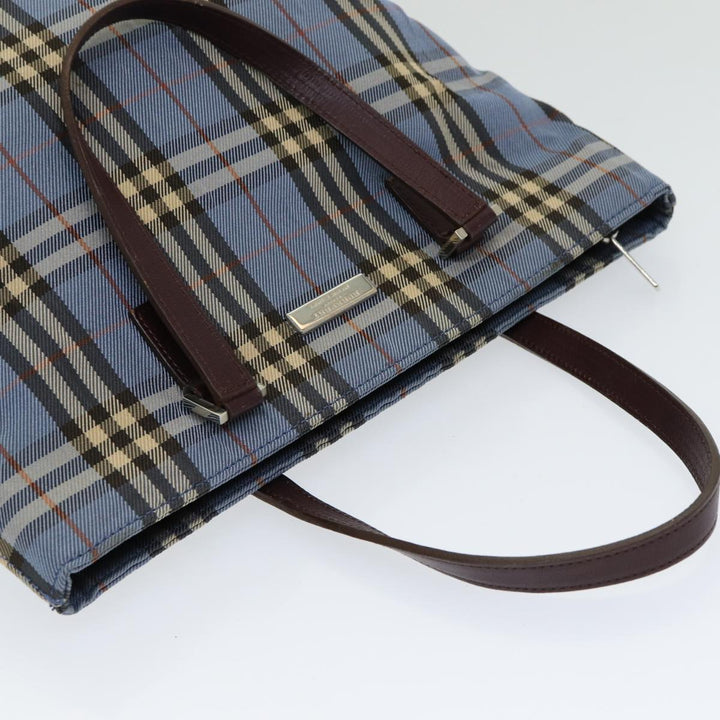 Burberry Nova Check Blue Label Hand Bag Nylon Blue Brown Silver Auth 85542