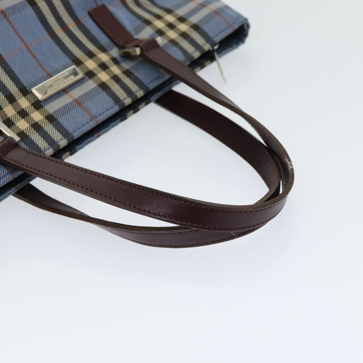 Burberry Nova Check Blue Label Hand Bag Nylon Blue Brown Silver Auth 85542
