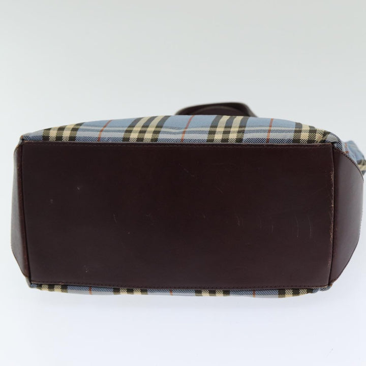 Burberry Nova Check Blue Label Hand Bag Nylon Blue Brown Silver Auth 85542