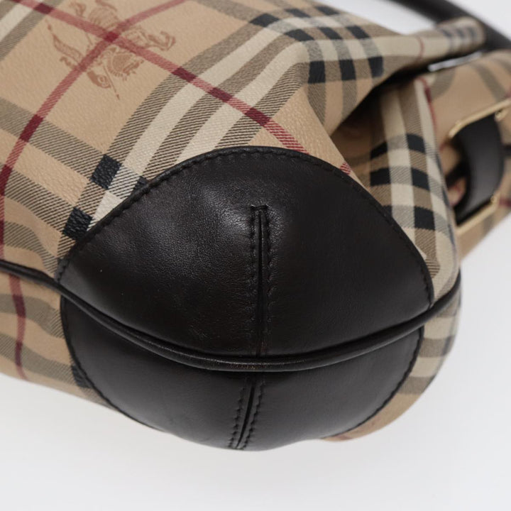 Burberry Nova Check Hand Bag PVC Leather 2way Beige Brown gold Auth 85543