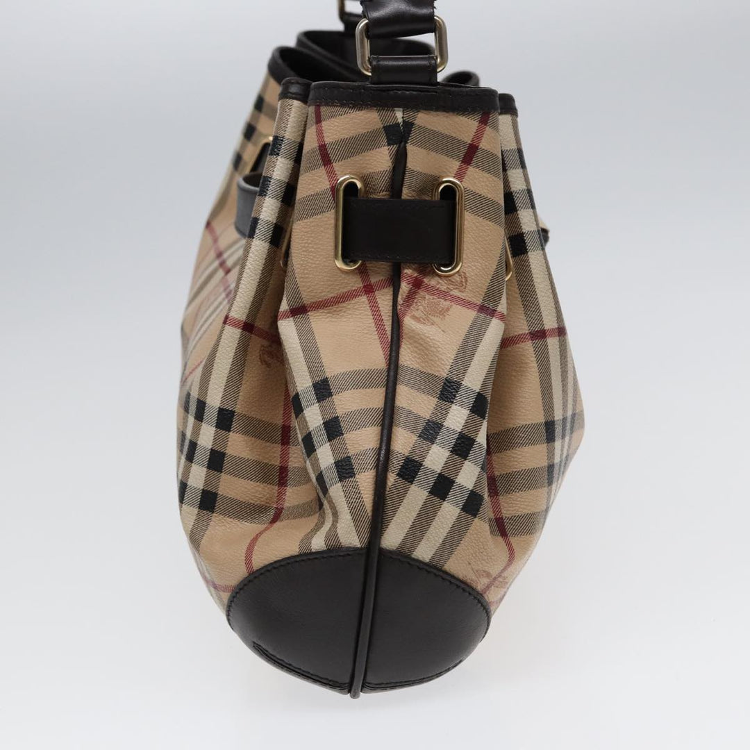 Burberry Nova Check Hand Bag PVC Leather 2way Beige Brown gold Auth 85543