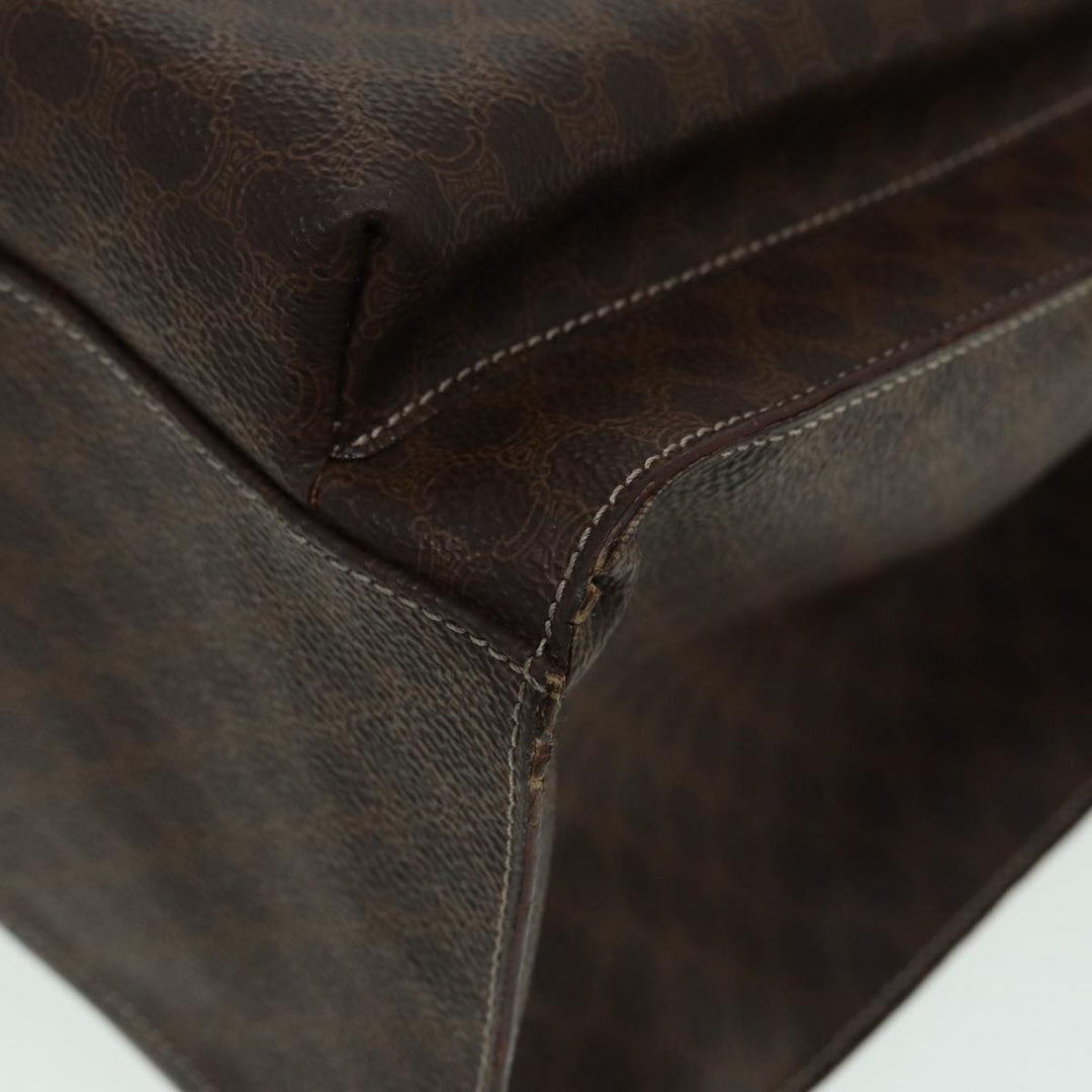 Celine Macadam Canvas Hand Bag PVC Leather Brown Gold Auth 85545