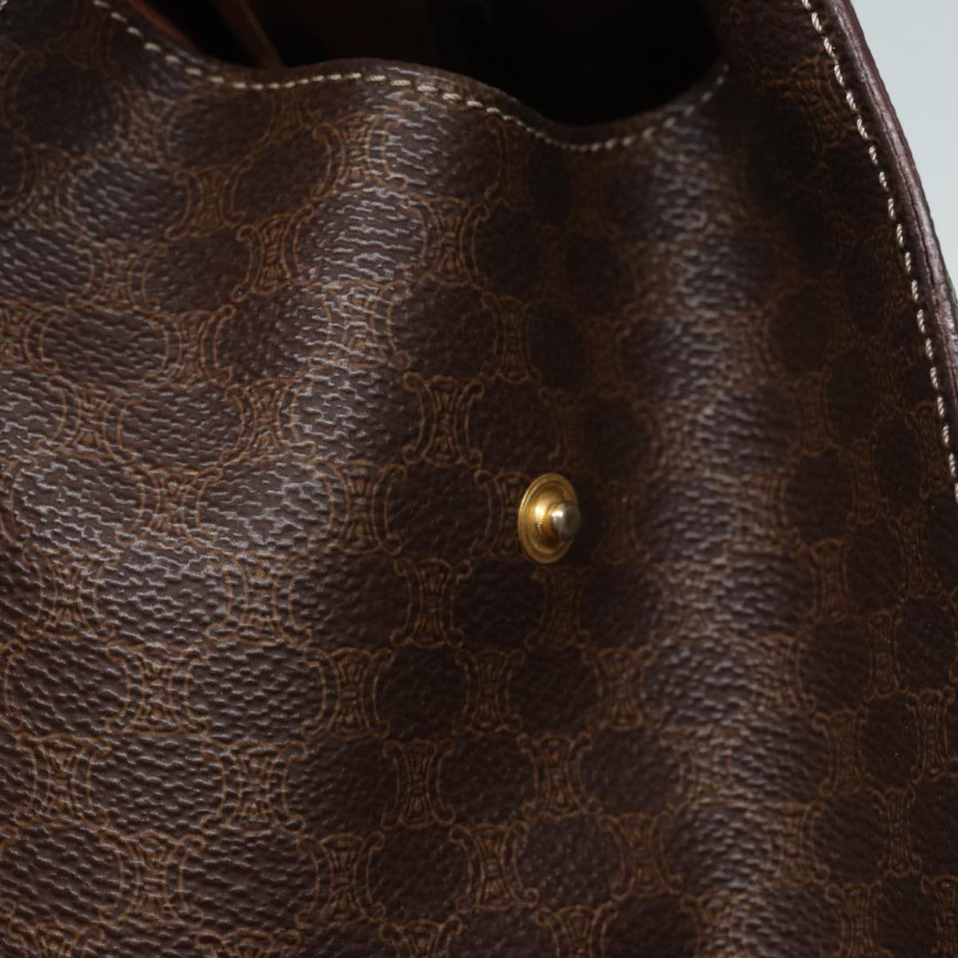 Celine Macadam Canvas Hand Bag PVC Leather Brown Gold Auth 85545