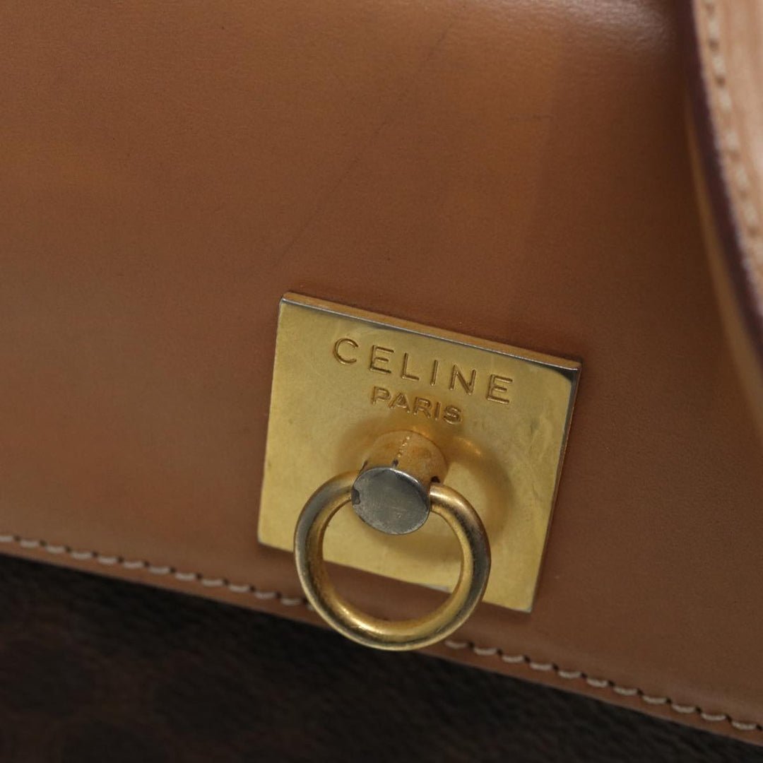 Celine Macadam Canvas Hand Bag PVC Leather Brown Gold Auth 85545