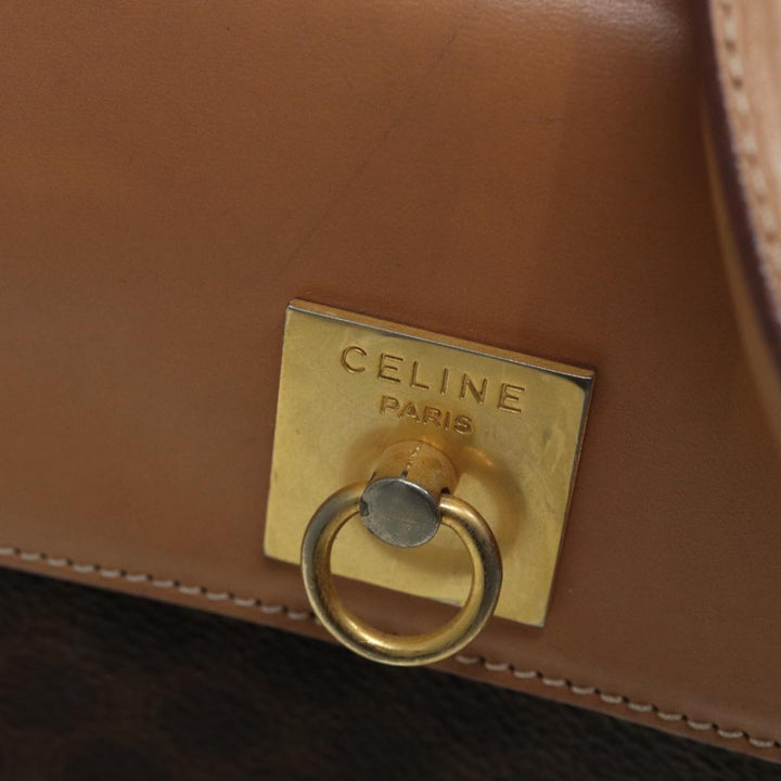 Celine Macadam Canvas Hand Bag PVC Leather Brown Gold Auth 85545