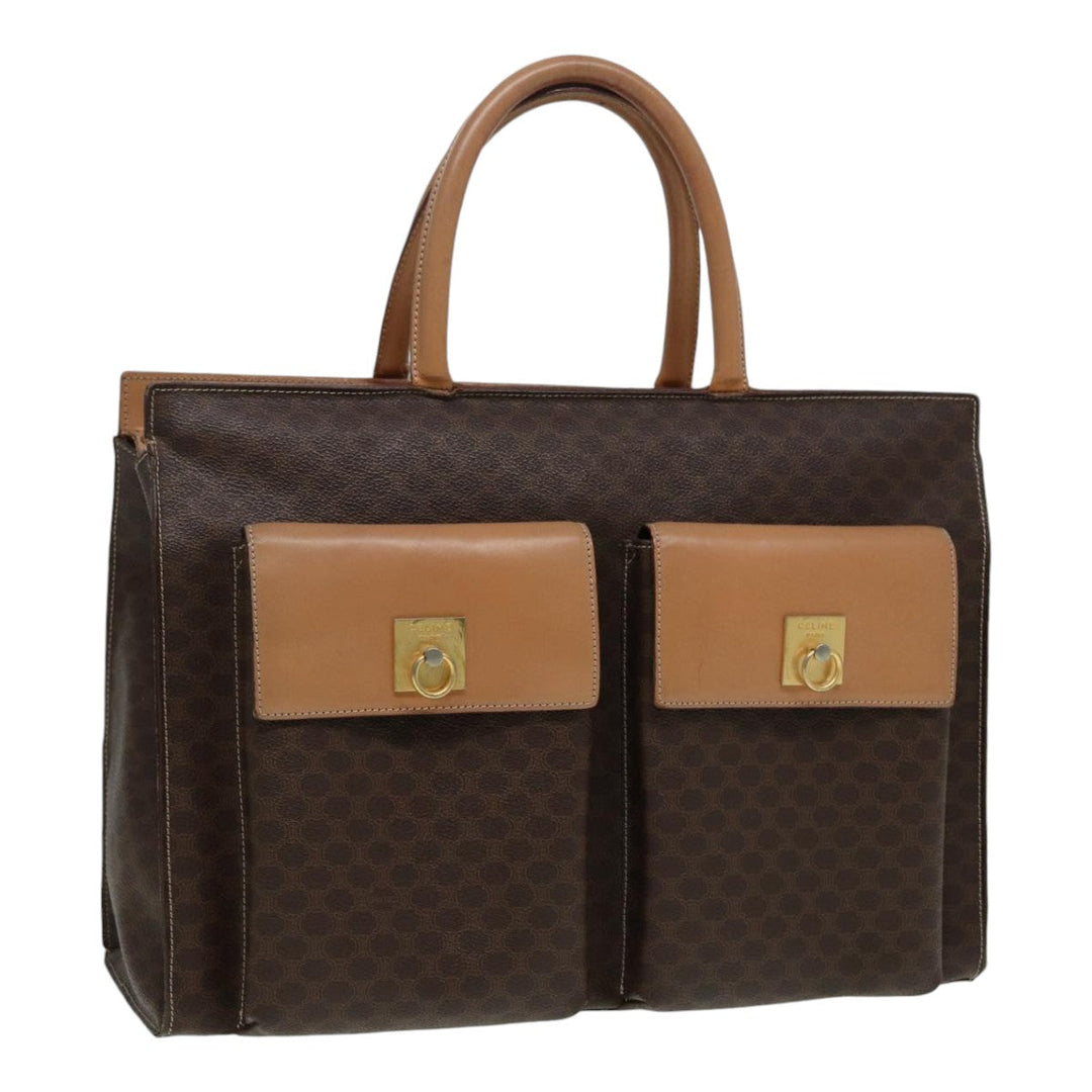 Celine Macadam Canvas Hand Bag PVC Leather Brown Gold Auth 85545