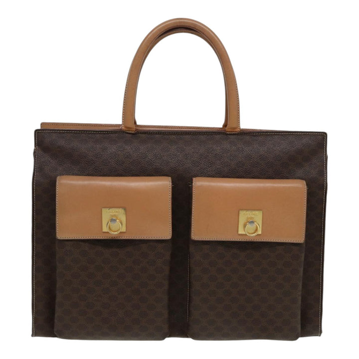 Celine Macadam Canvas Hand Bag PVC Leather Brown Gold Auth 85545
