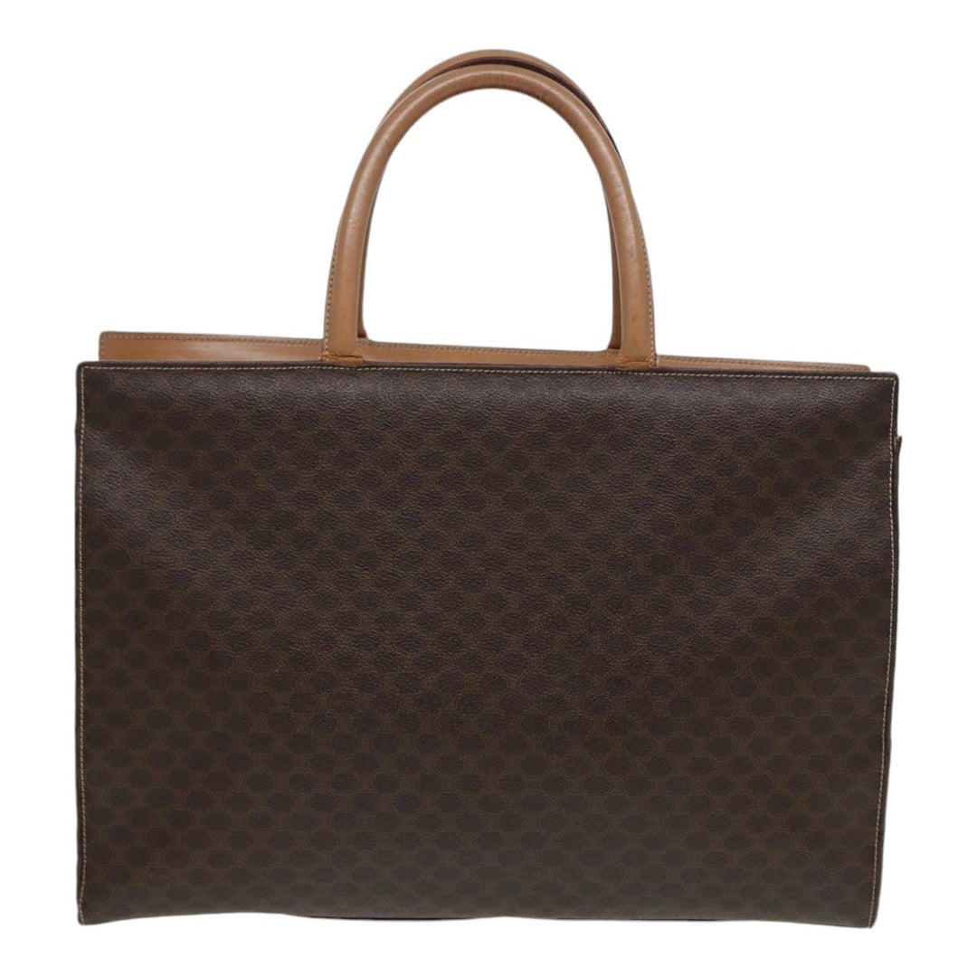 Celine Macadam Canvas Hand Bag PVC Leather Brown Gold Auth 85545