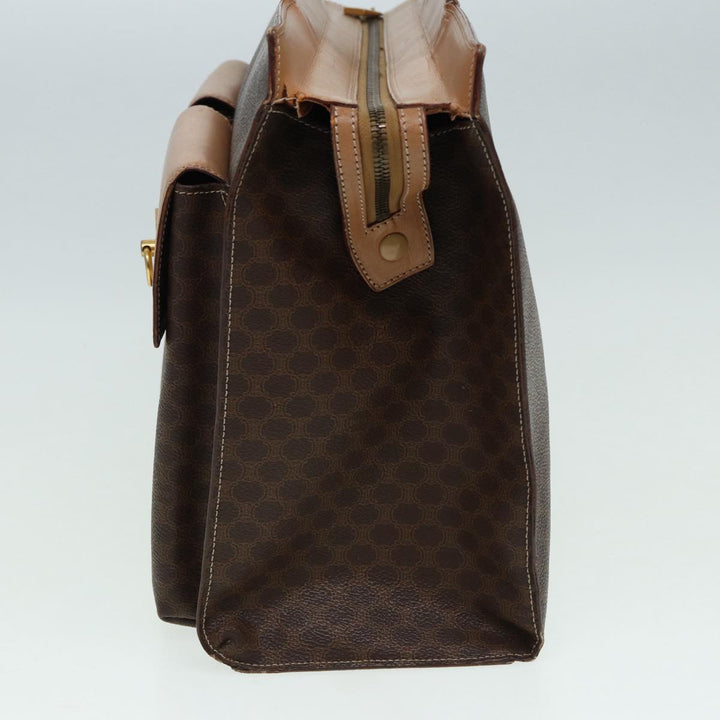 Celine Macadam Canvas Hand Bag PVC Leather Brown Gold Auth 85545