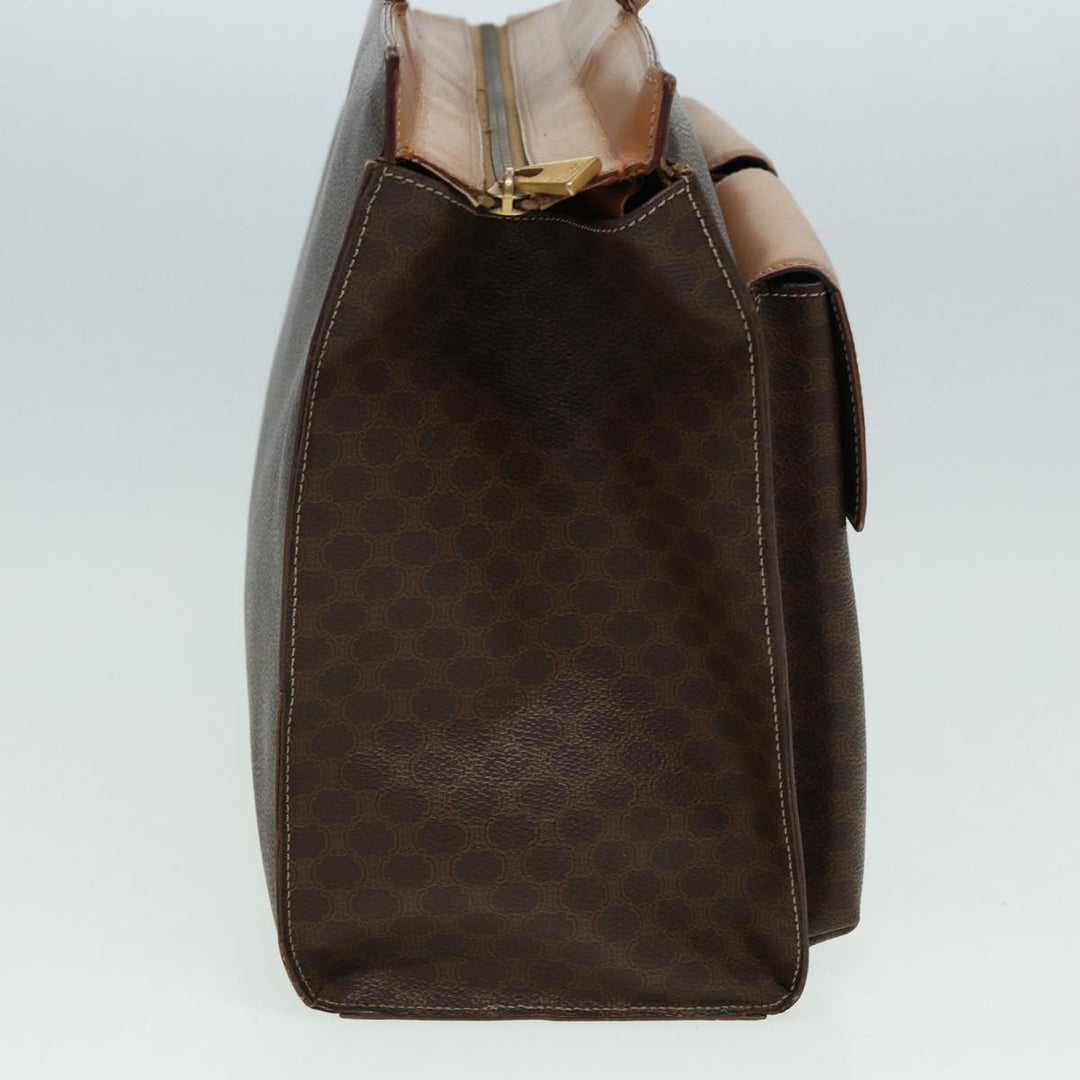 Celine Macadam Canvas Hand Bag PVC Leather Brown Gold Auth 85545