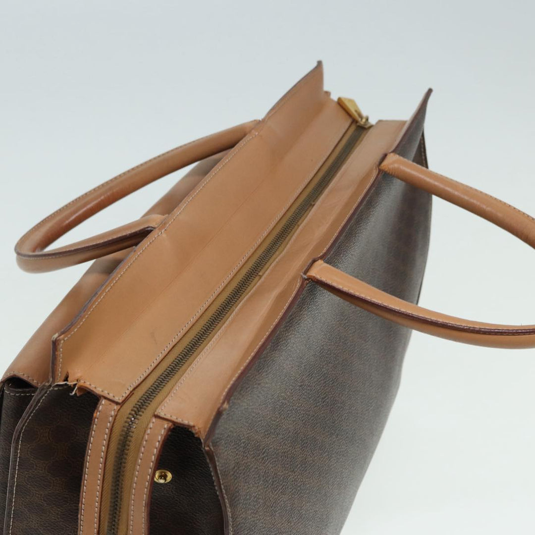Celine Macadam Canvas Hand Bag PVC Leather Brown Gold Auth 85545