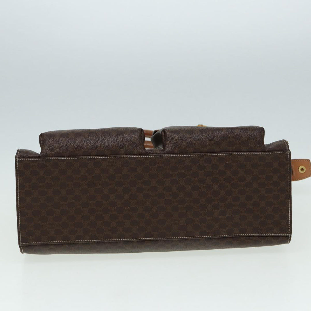 Celine Macadam Canvas Hand Bag PVC Leather Brown Gold Auth 85545