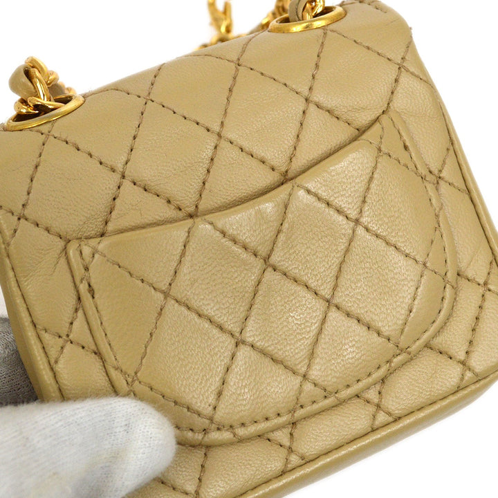 Top Quality Chanel 1989 Beige Lambskin Micro Classic Flap Belt Bag