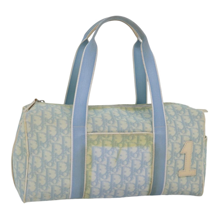 CHRISTIAN Top quality Dior Trotter Canvas Hand Bag Blue Silver Auth 85671