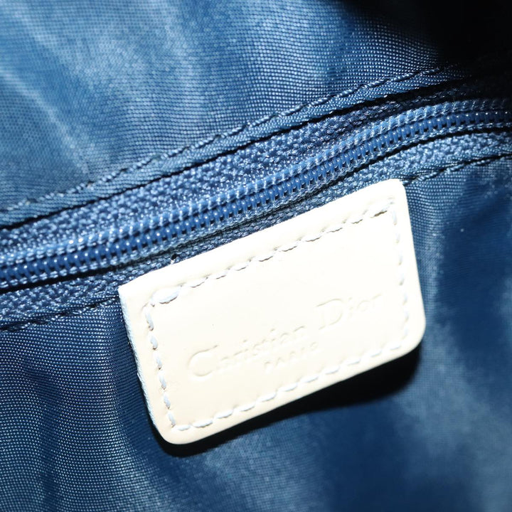 CHRISTIAN Top quality Dior Trotter Canvas Hand Bag Blue Silver Auth 85671