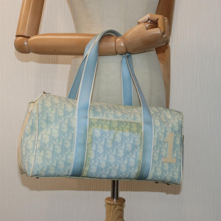 CHRISTIAN Top quality Dior Trotter Canvas Hand Bag Blue Silver Auth 85671