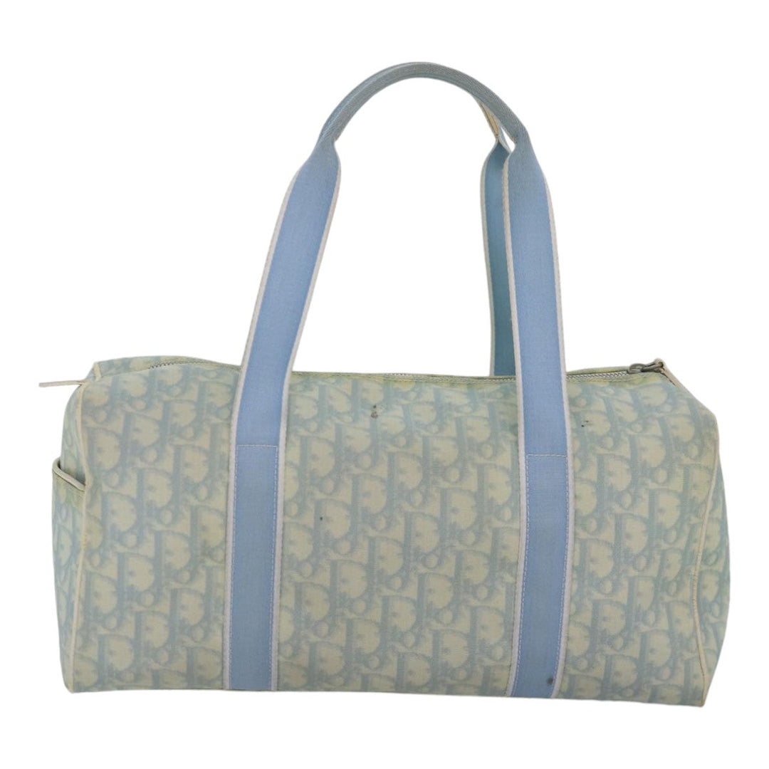 CHRISTIAN Top quality Dior Trotter Canvas Hand Bag Blue Silver Auth 85671