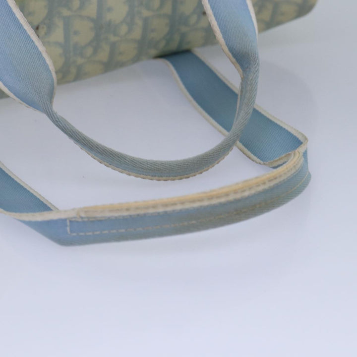 CHRISTIAN Top quality Dior Trotter Canvas Hand Bag Blue Silver Auth 85671