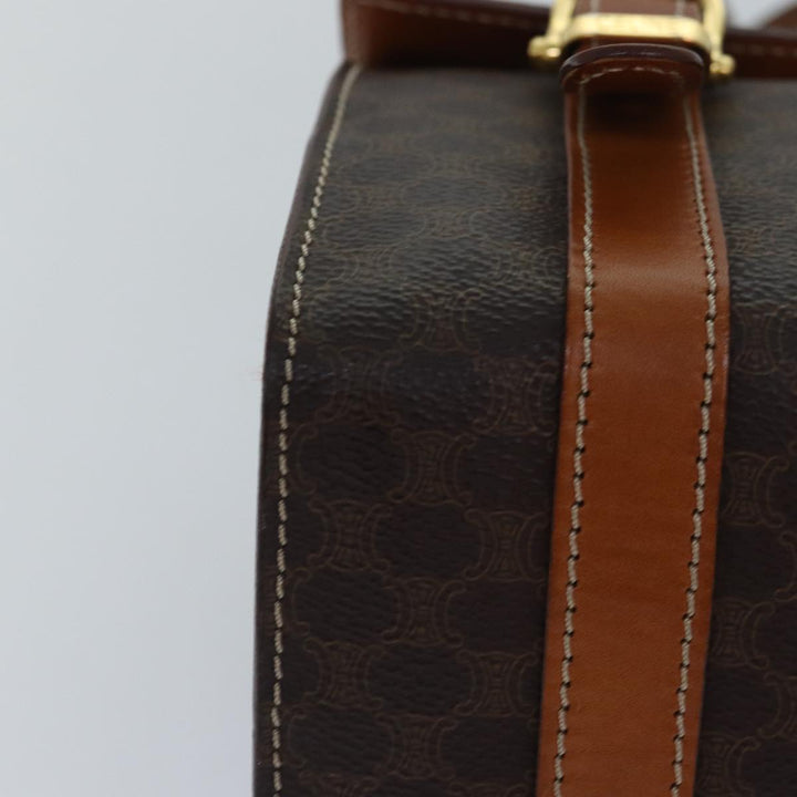 Celine Macadam Canvas Shoulder Bag PVC Leather Brown Gold Auth 85679