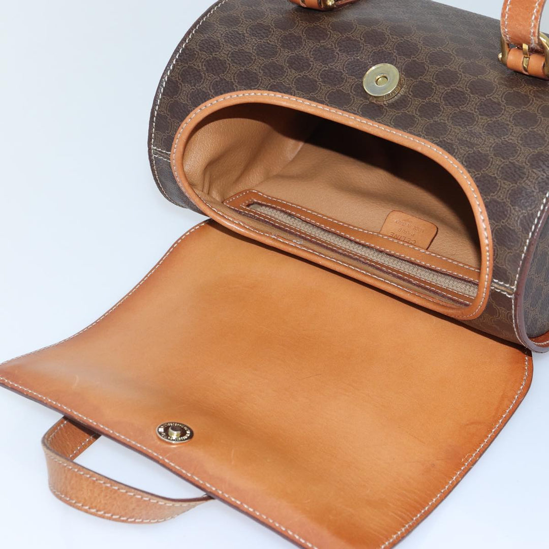 Celine Macadam Canvas Shoulder Bag PVC Leather Brown Gold Auth 85679