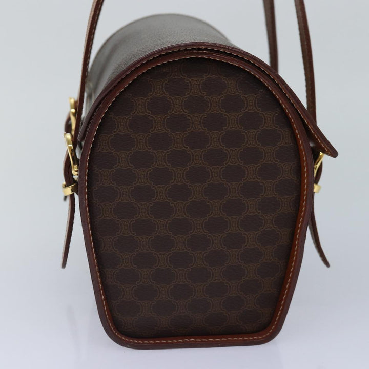 Celine Macadam Canvas Shoulder Bag PVC Leather Brown Gold Auth 85679