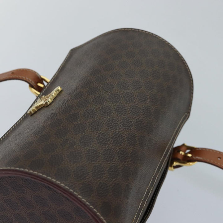 Celine Macadam Canvas Shoulder Bag PVC Leather Brown Gold Auth 85679