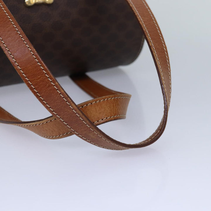 Celine Macadam Canvas Shoulder Bag PVC Leather Brown Gold Auth 85679