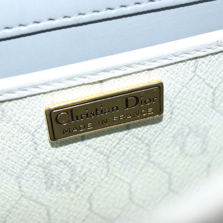 CHRISTIAN Top quality Dior Honeycomb Canvas Shoulder Bag PVC Leather White Gold Auth 85684