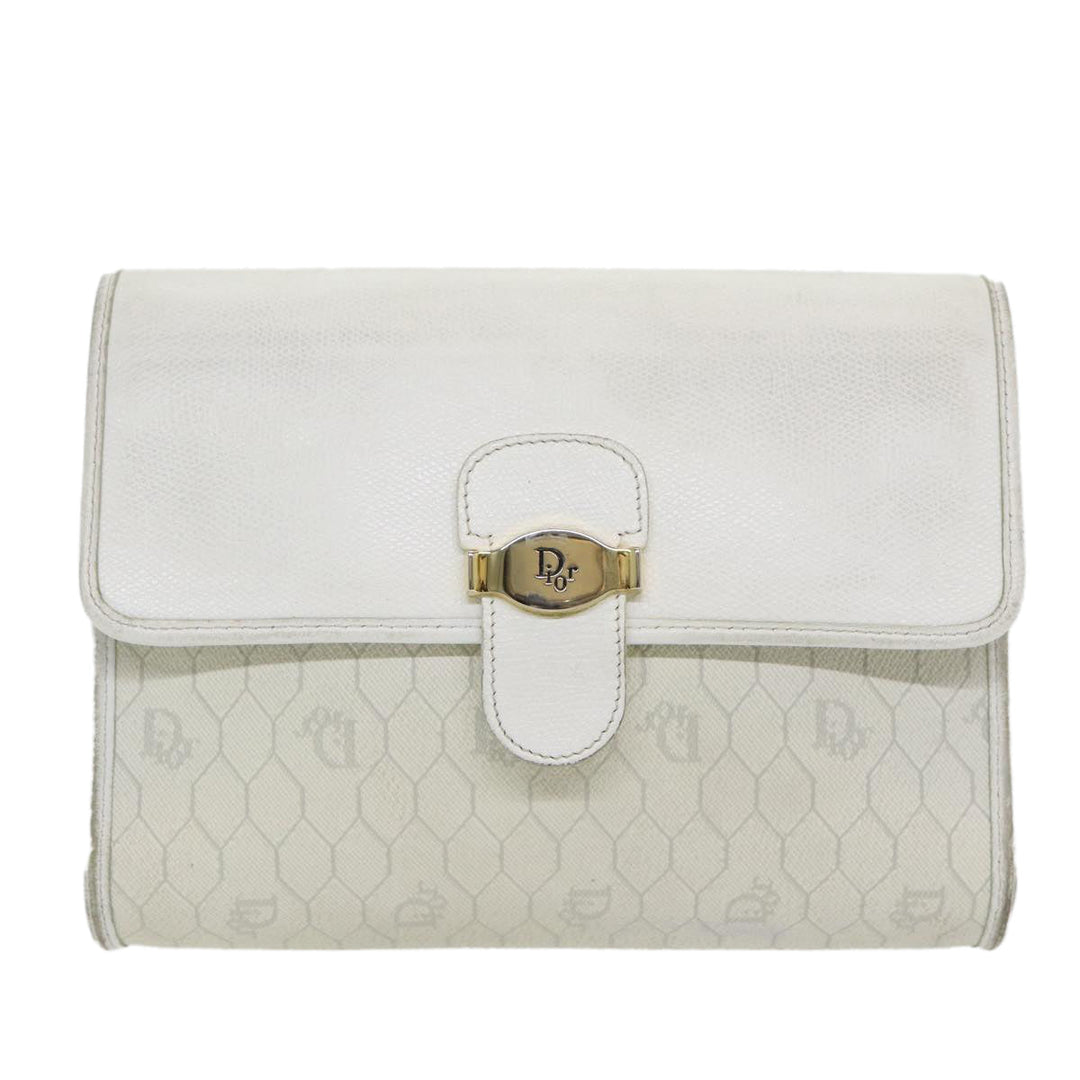 CHRISTIAN Top quality Dior Honeycomb Canvas Shoulder Bag PVC Leather White Gold Auth 85684