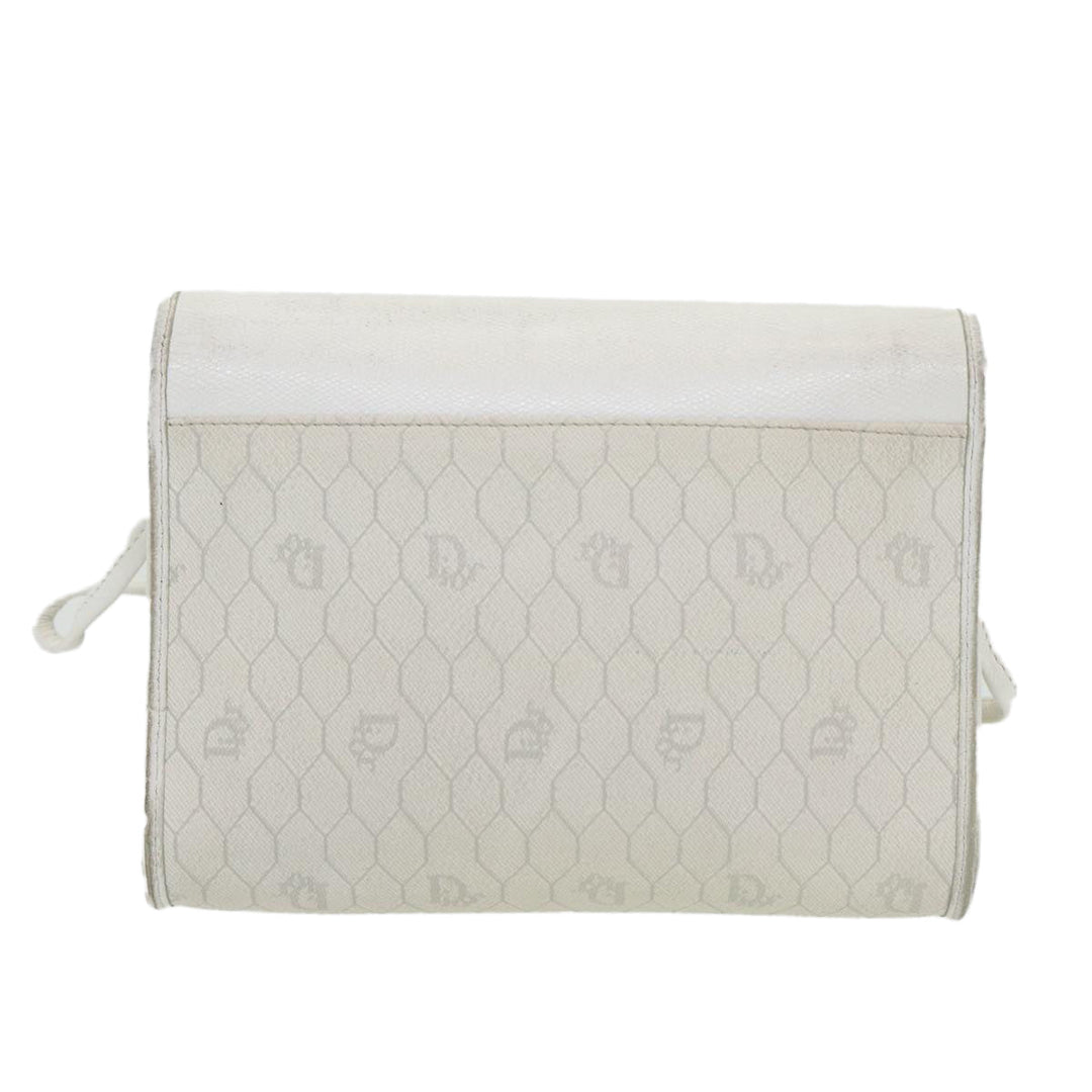 CHRISTIAN Top quality Dior Honeycomb Canvas Shoulder Bag PVC Leather White Gold Auth 85684