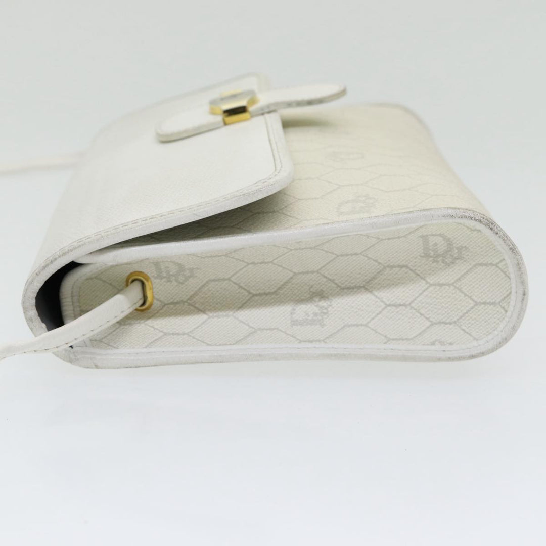 CHRISTIAN Top quality Dior Honeycomb Canvas Shoulder Bag PVC Leather White Gold Auth 85684