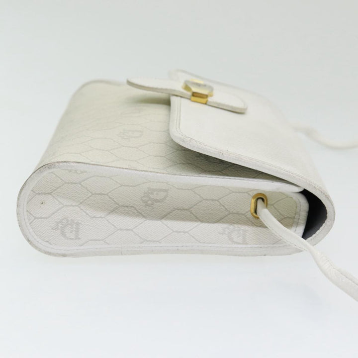 CHRISTIAN Top quality Dior Honeycomb Canvas Shoulder Bag PVC Leather White Gold Auth 85684