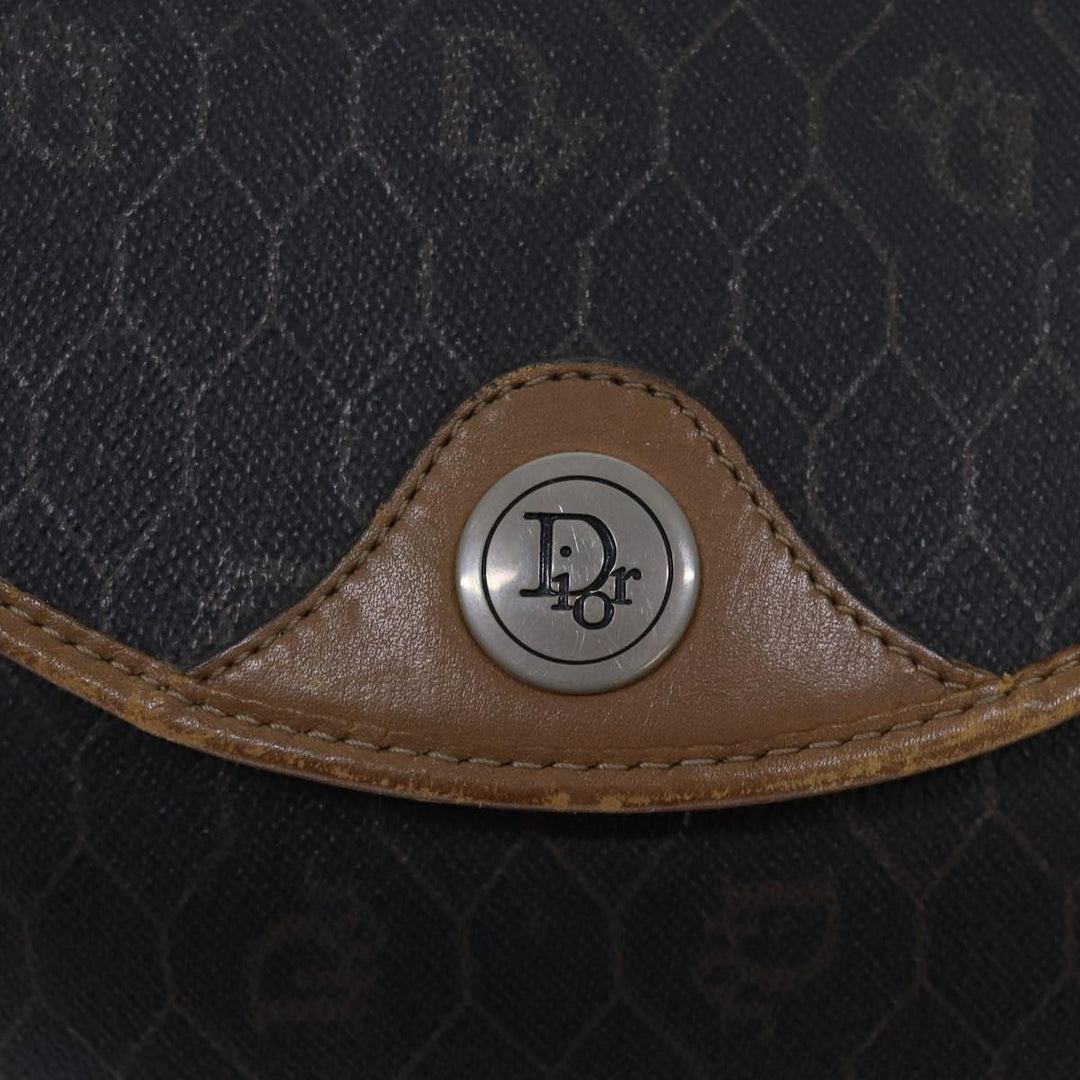 CHRISTIAN Top quality Dior Honeycomb Canvas Shoulder Bag PVC Leather Brown Silver Auth 85690