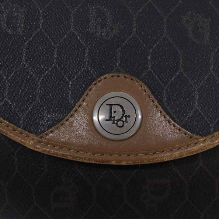 CHRISTIAN Top quality Dior Honeycomb Canvas Shoulder Bag PVC Leather Brown Silver Auth 85690
