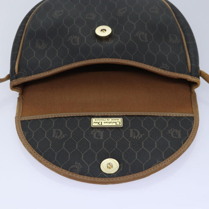 CHRISTIAN Top quality Dior Honeycomb Canvas Shoulder Bag PVC Leather Brown Silver Auth 85690