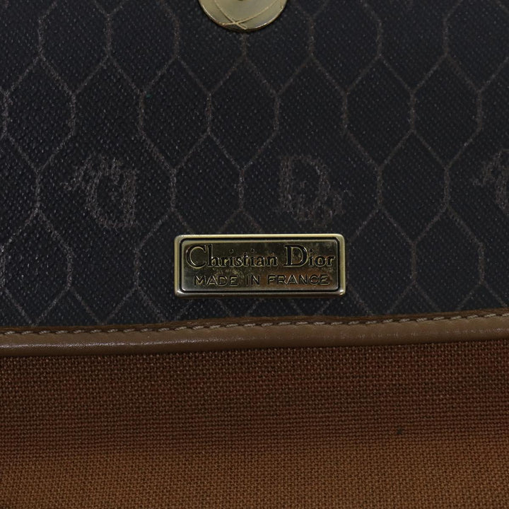 CHRISTIAN Top quality Dior Honeycomb Canvas Shoulder Bag PVC Leather Brown Silver Auth 85690