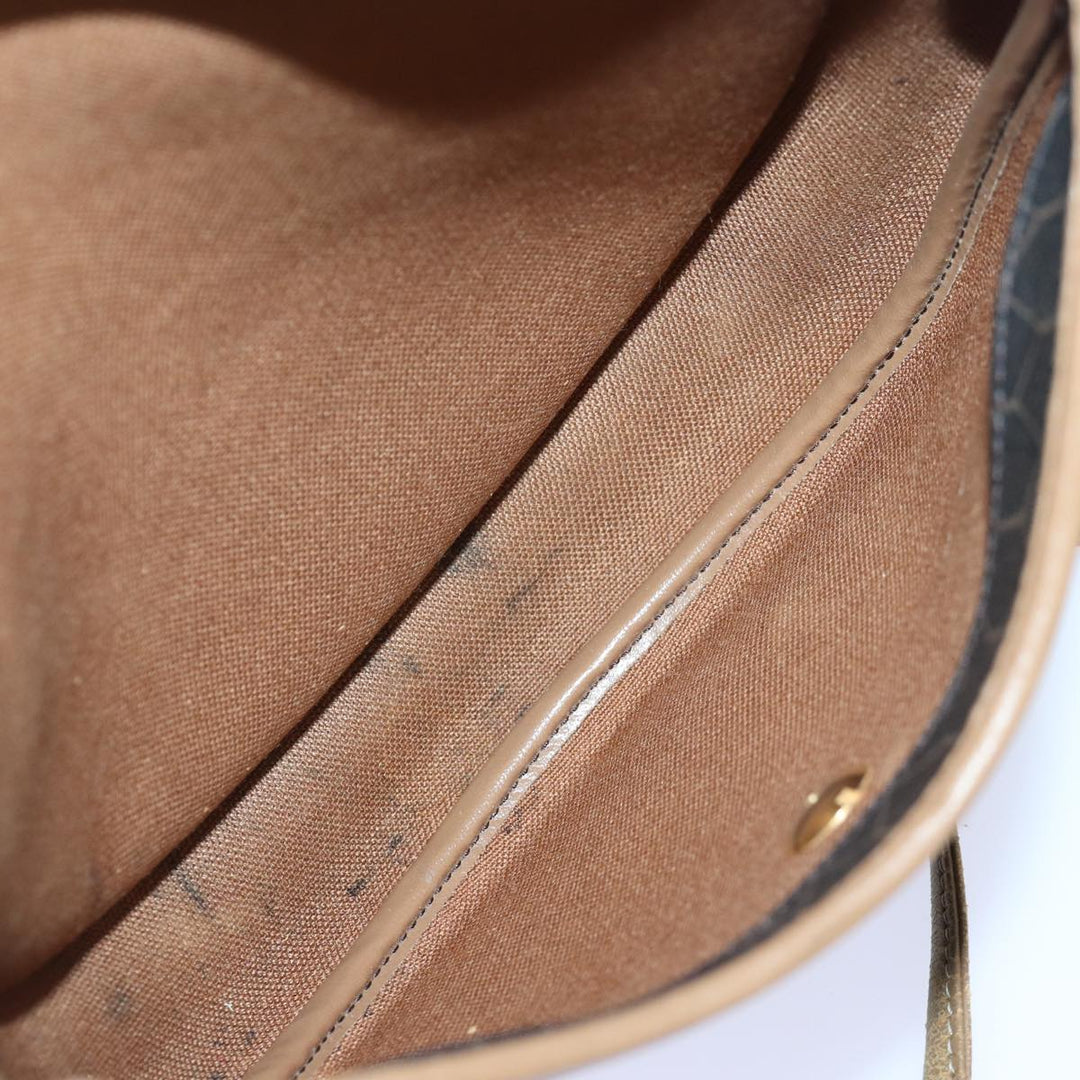 CHRISTIAN Top quality Dior Honeycomb Canvas Shoulder Bag PVC Leather Brown Silver Auth 85690