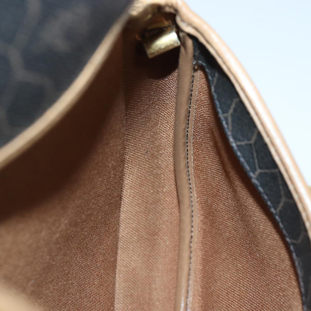 CHRISTIAN Top quality Dior Honeycomb Canvas Shoulder Bag PVC Leather Brown Silver Auth 85690