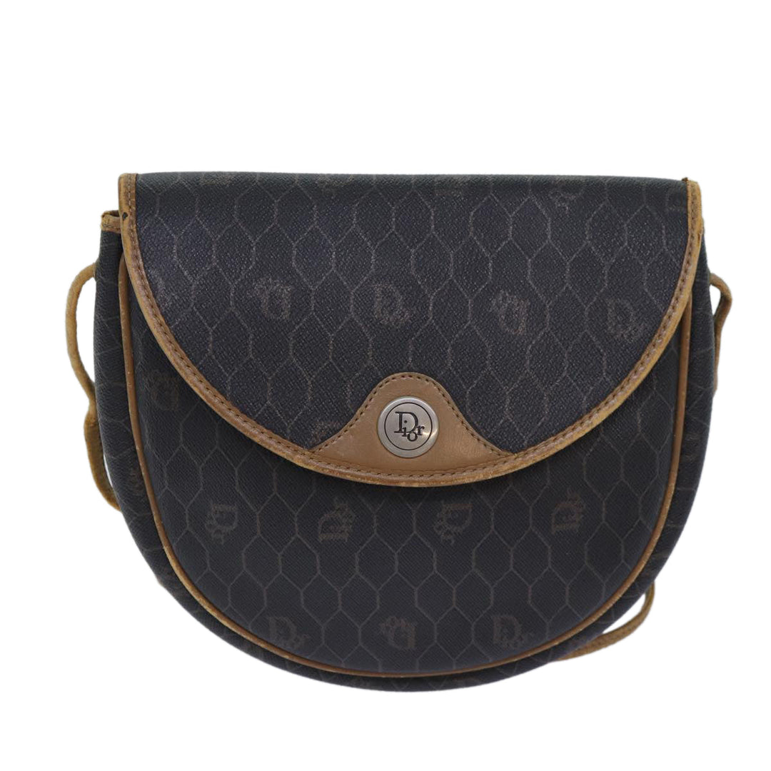 CHRISTIAN Top quality Dior Honeycomb Canvas Shoulder Bag PVC Leather Brown Silver Auth 85690