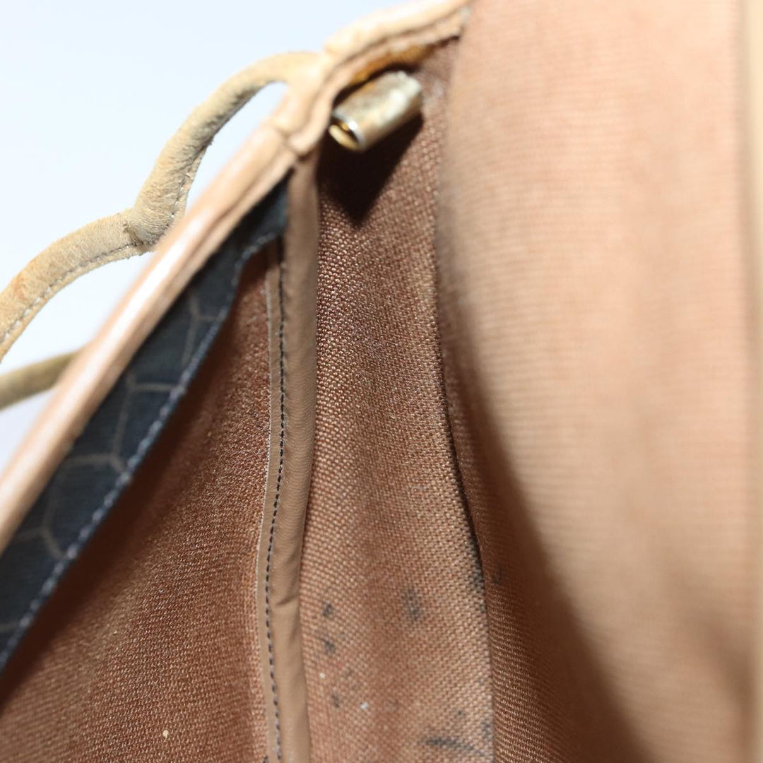 CHRISTIAN Top quality Dior Honeycomb Canvas Shoulder Bag PVC Leather Brown Silver Auth 85690