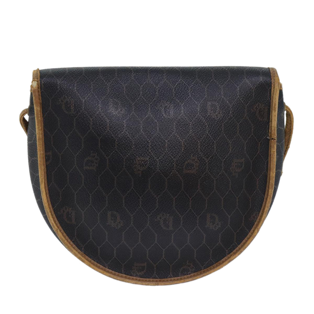 CHRISTIAN Top quality Dior Honeycomb Canvas Shoulder Bag PVC Leather Brown Silver Auth 85690