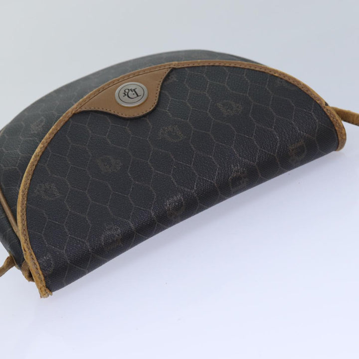 CHRISTIAN Top quality Dior Honeycomb Canvas Shoulder Bag PVC Leather Brown Silver Auth 85690