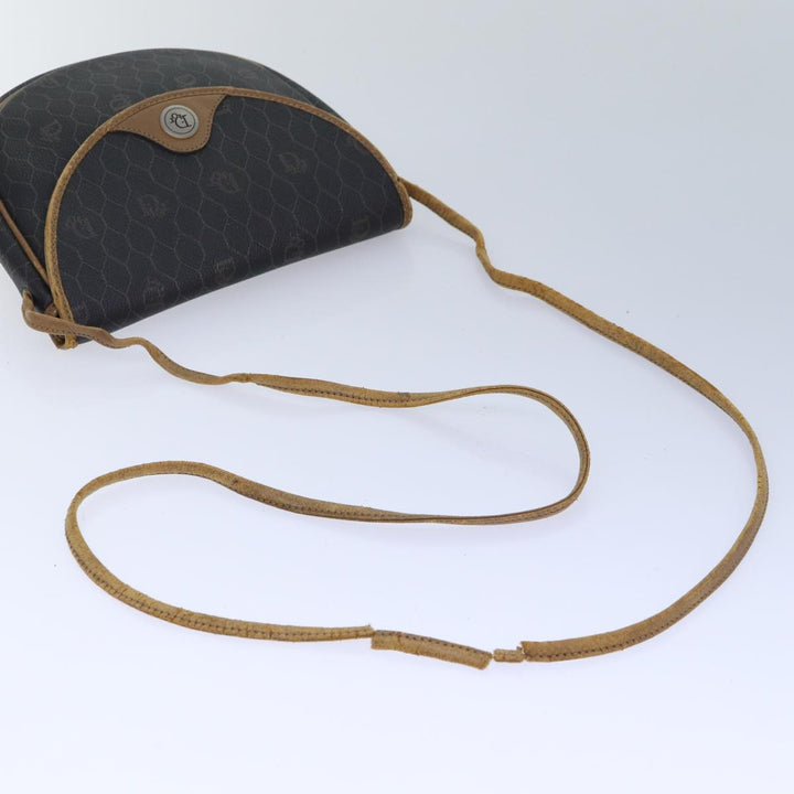 CHRISTIAN Top quality Dior Honeycomb Canvas Shoulder Bag PVC Leather Brown Silver Auth 85690