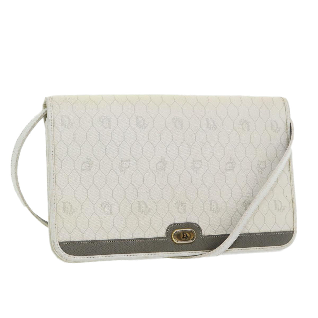 CHRISTIAN Top quality Dior Honeycomb Canvas Shoulder Bag PVC Leather White Gold Auth 85691