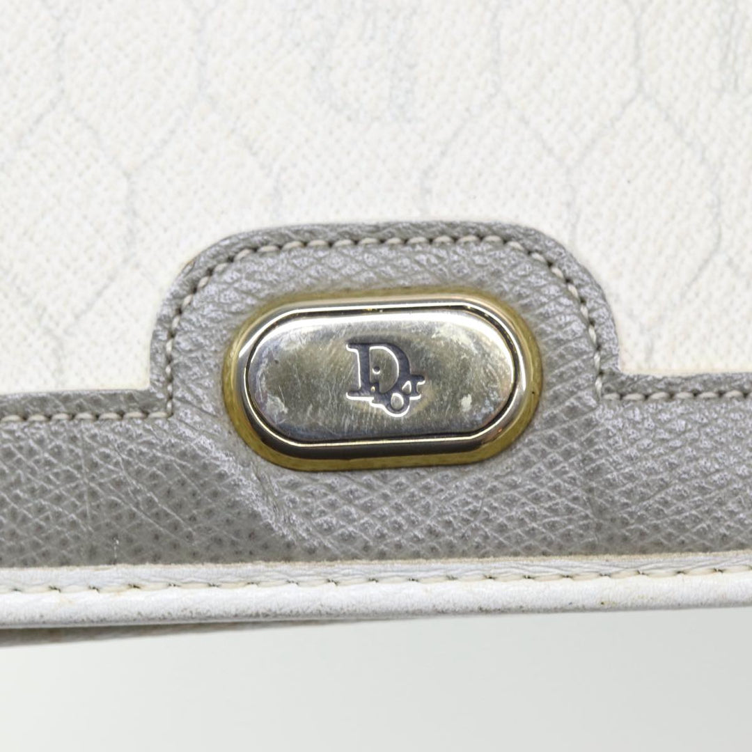 CHRISTIAN Top quality Dior Honeycomb Canvas Shoulder Bag PVC Leather White Gold Auth 85691