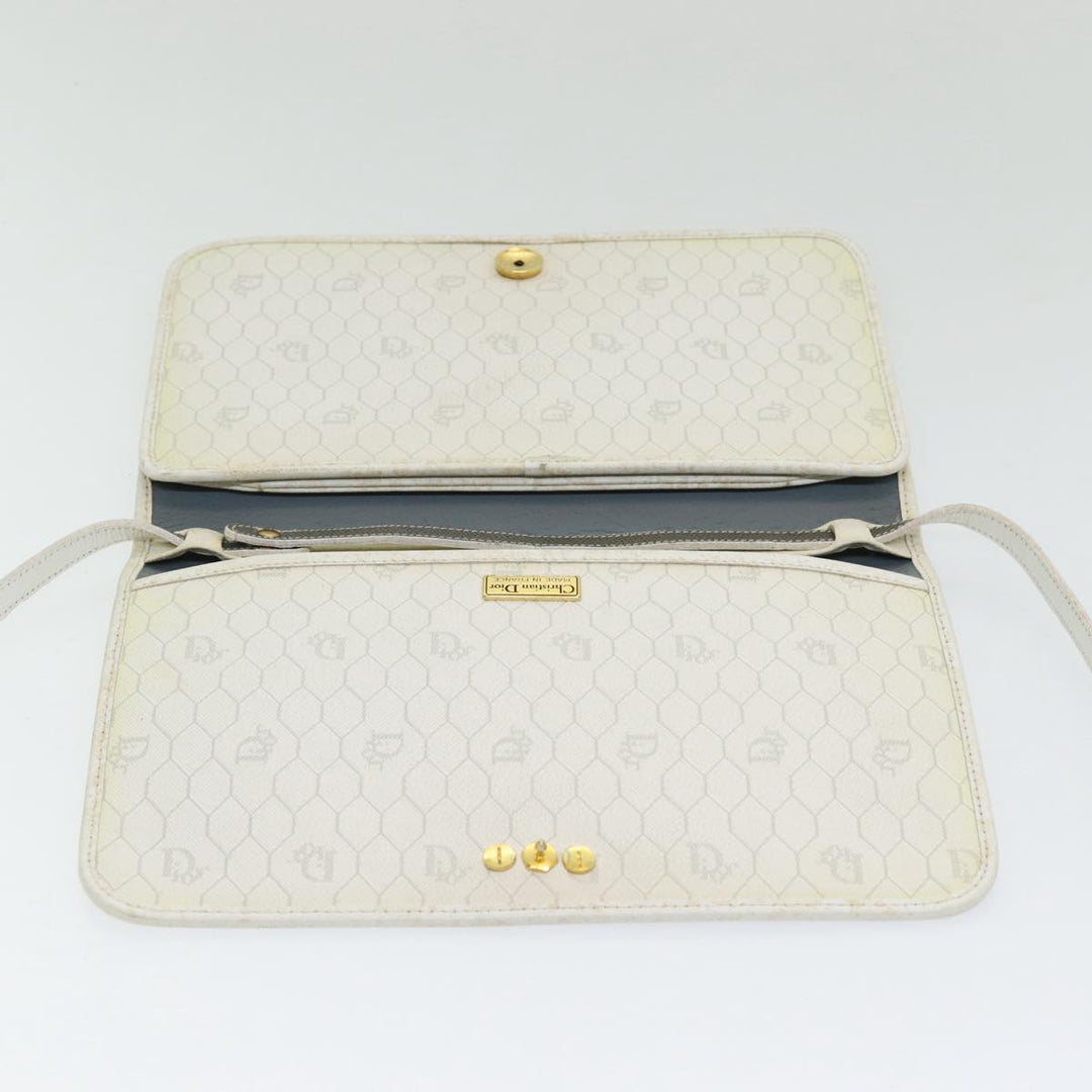 CHRISTIAN Top quality Dior Honeycomb Canvas Shoulder Bag PVC Leather White Gold Auth 85691