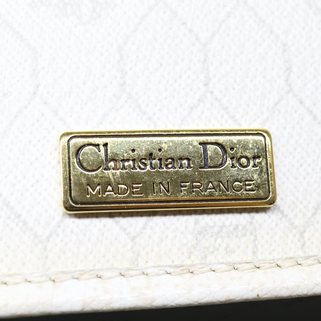 CHRISTIAN Top quality Dior Honeycomb Canvas Shoulder Bag PVC Leather White Gold Auth 85691