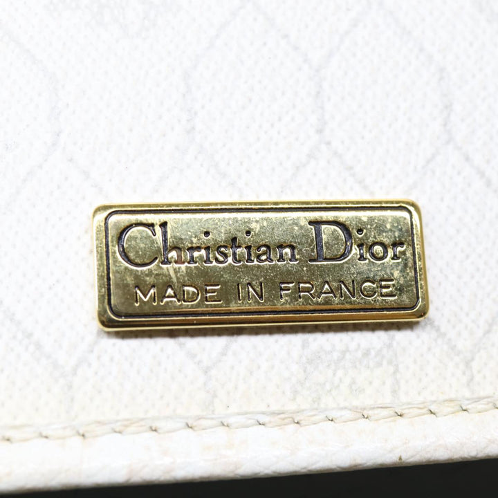 CHRISTIAN Top quality Dior Honeycomb Canvas Shoulder Bag PVC Leather White Gold Auth 85691