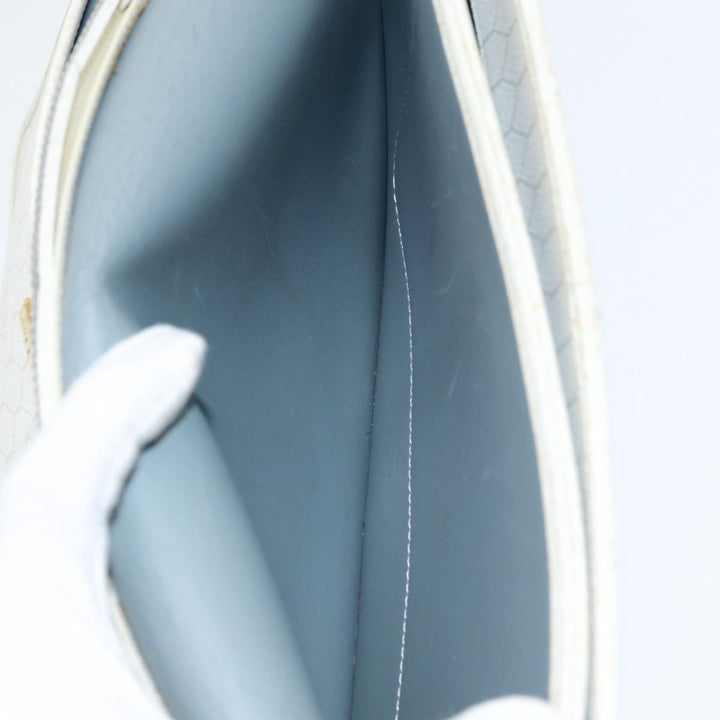 CHRISTIAN Top quality Dior Honeycomb Canvas Shoulder Bag PVC Leather White Gold Auth 85691